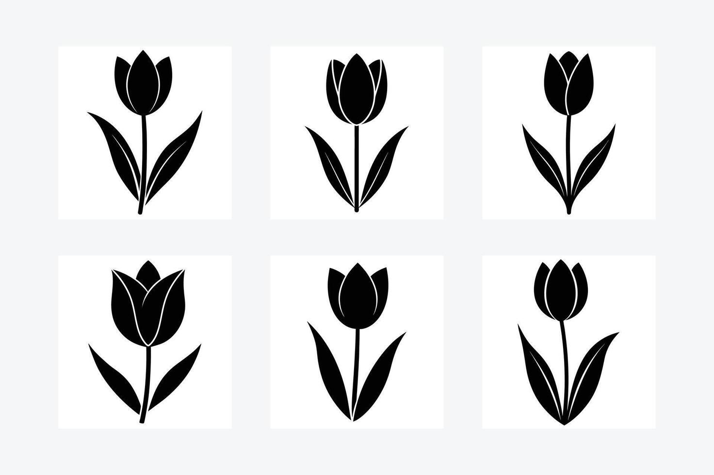 Tulip Silhouette Line Art Illustration Bundle vector