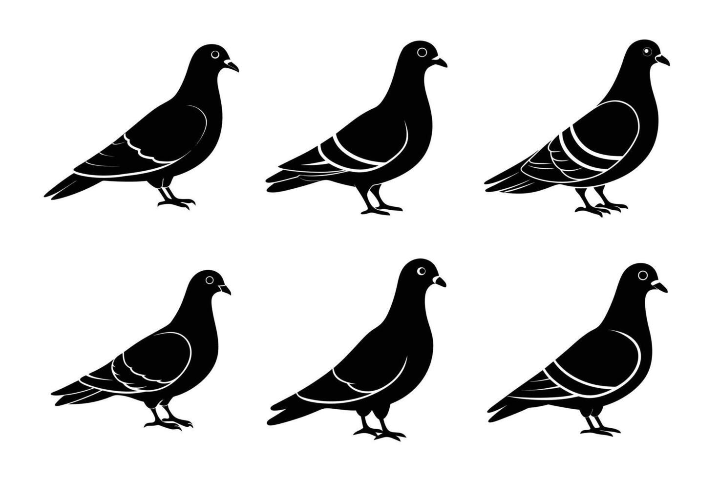 Pigeon Icon Logo Silhouette Line Art Illustration Bundle vector