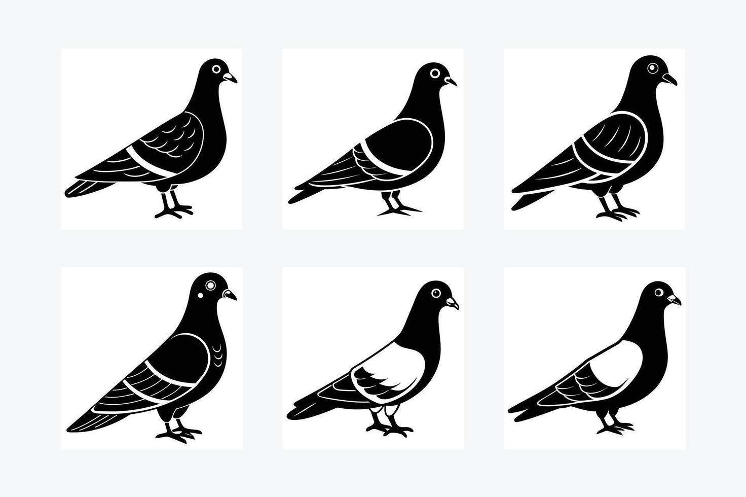 Pigeon Icon Logo Silhouette Line Art Illustration Bundle vector