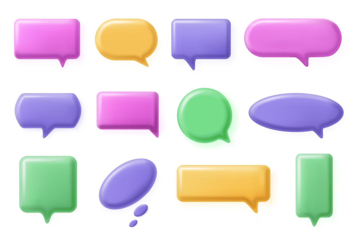 Speech bubble, 3d chat message elements, conversation dialog icons. Online social media speech bubbles shapes illustration set. Dialogue conversation elements vector