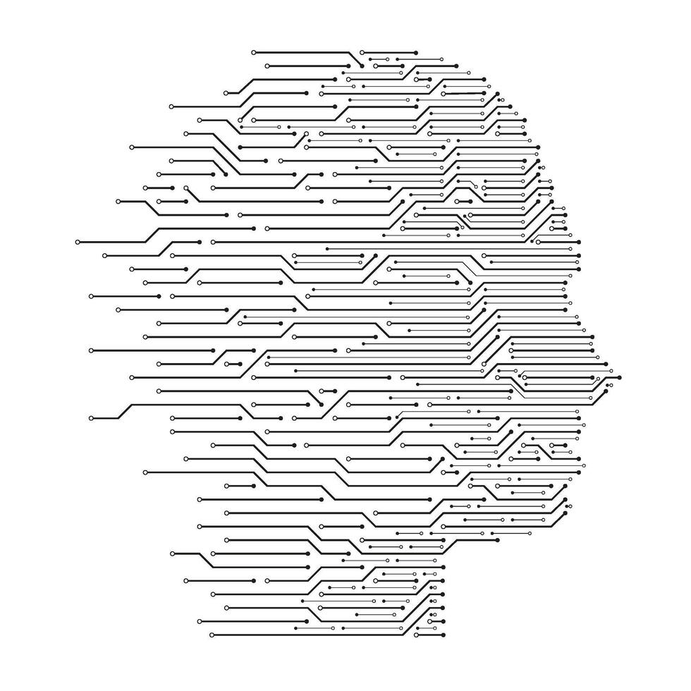 Artificial intelligence head. Human data machine learning, ai programming science and cyber mind circuit board illustration vector