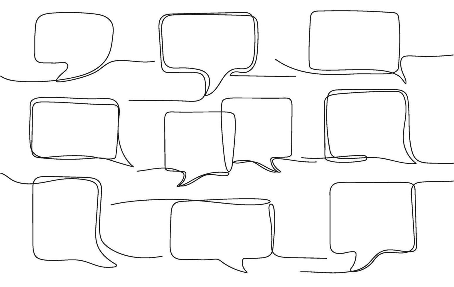 One line speech bubble. Comment template, opinion text messages and chat square and rectangular frames continuous lines set vector