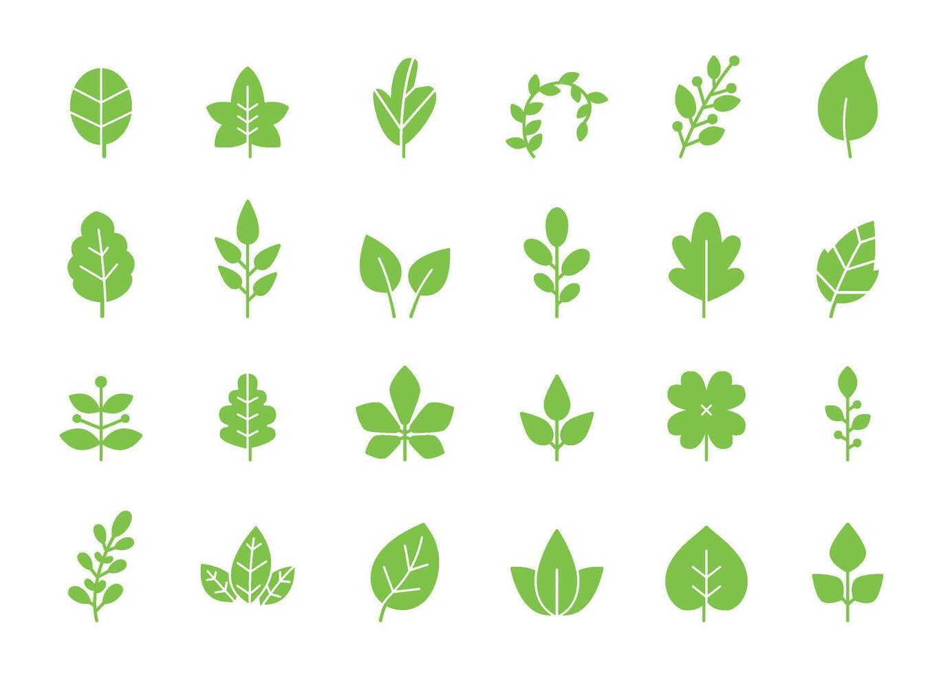 Green leaves icon. Eco leaf, organic growth and sprout symbols set vector