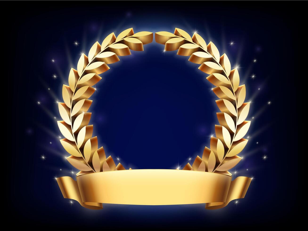 Golden laurel wreath frame. Honoring template with gold circle branch, victory celebration reward and vip champion ring presentation background vector