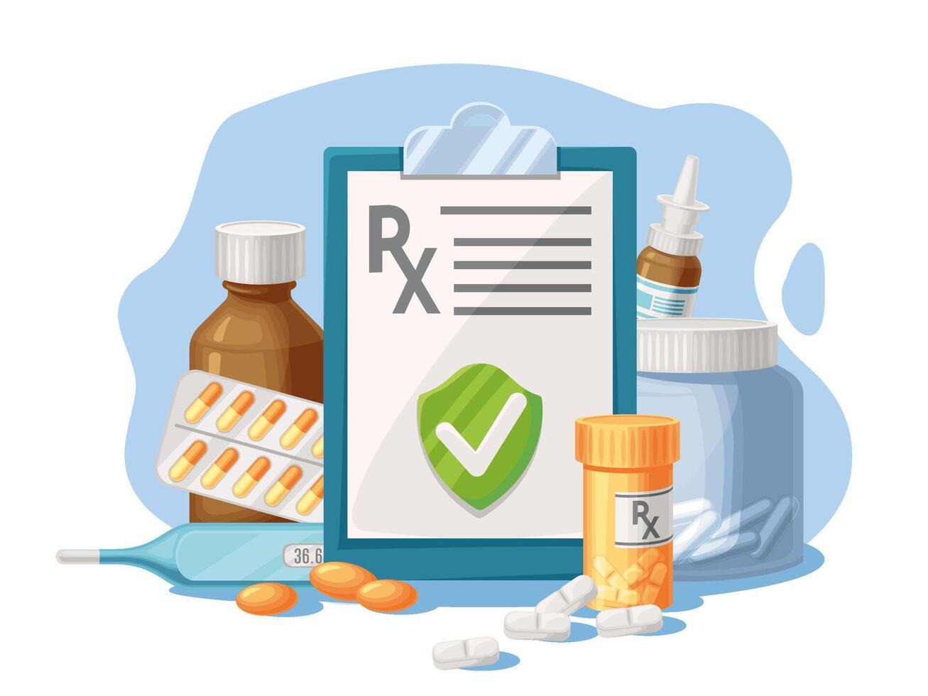 Medicine prescription. Formular for RX drugs, pills and medicines. Medical list for treatment, healthcare diagnoses and proper dosing list illustration vector