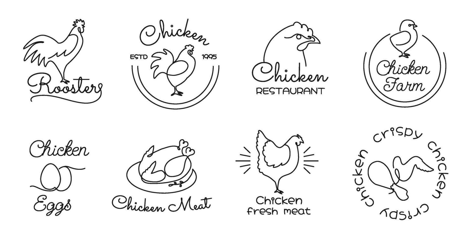 Chicken emblem. Eggs and meat labels for bird farm and food restaurant branding set vector