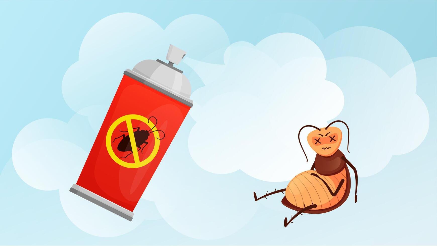Cockroach bug spray. Insecticide sprayed on insect pest, harmful beetles control and hygiene from bad insects illustration vector