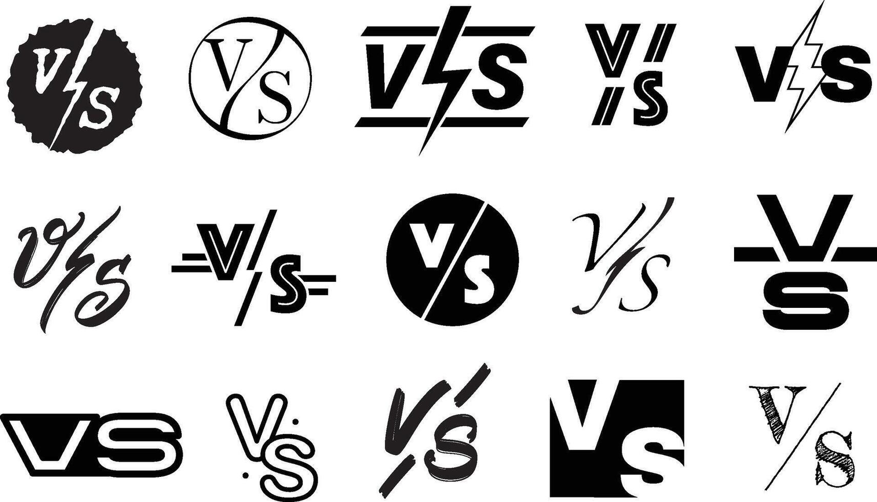 VS icons. Versus comparison tag, duel sign and tournament battle template clipart set vector