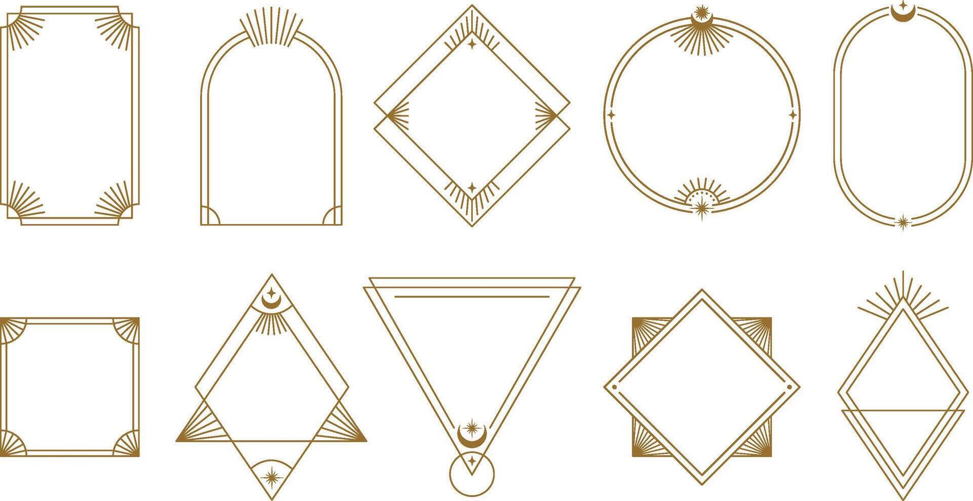 Boho frame. Simple minimal line art badge borders, contour label templates set vector