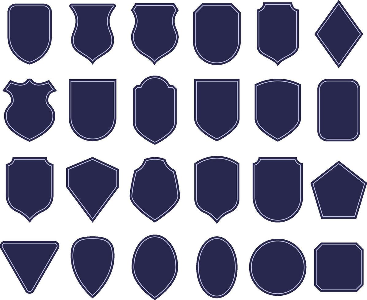 Badge shapes. Patch template, different insignia badges backgrounds and vintage label frame set vector