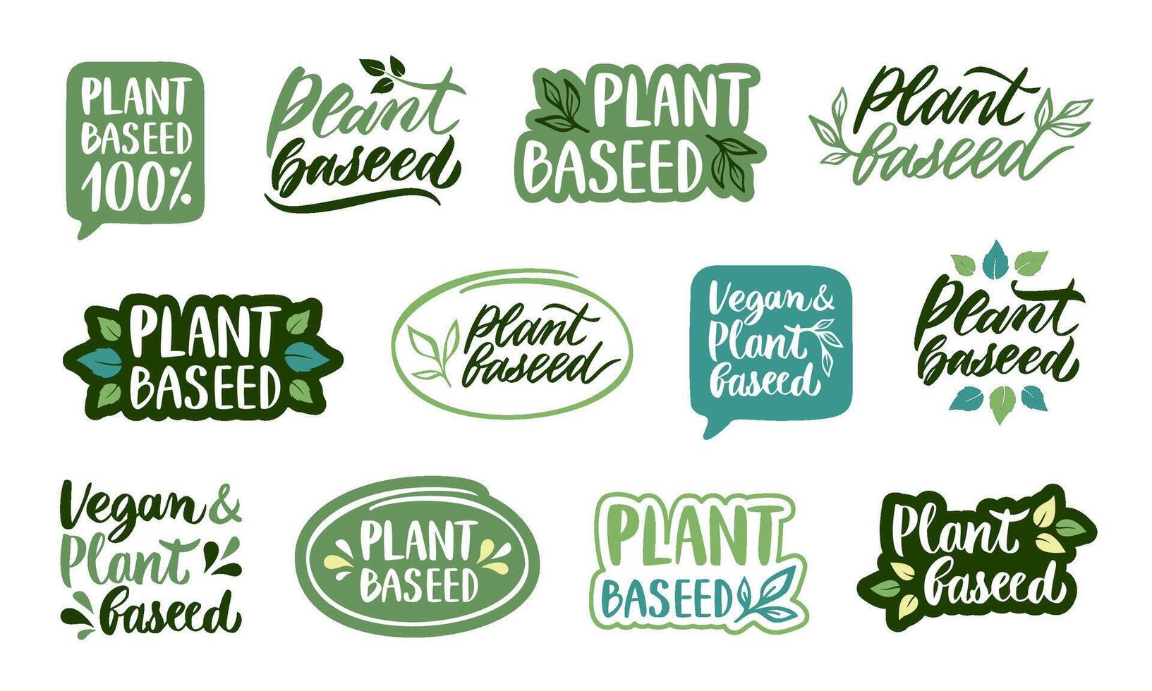 Plant based diet tag. Organic product label, vegan food certificate stamp set vector