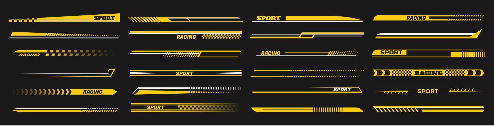 Sport car decal stripes. Speed lines, racing tuning strips and car sticker set vector