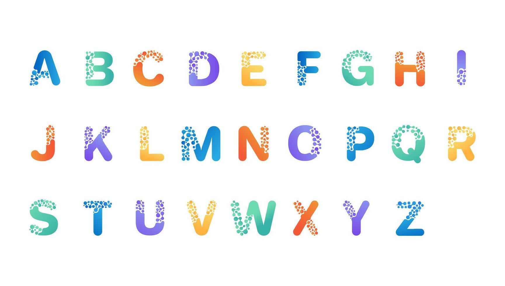 Molecule letter. Nano technology font, science or medical alphabet with connected molecules metaball pattern icon set vector
