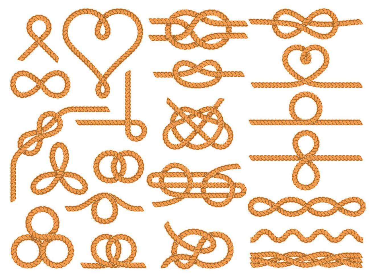 Nautical rope knots. Nautical knot ornaments, yacht style dividers and marine ropes frame boarder decoration set vector