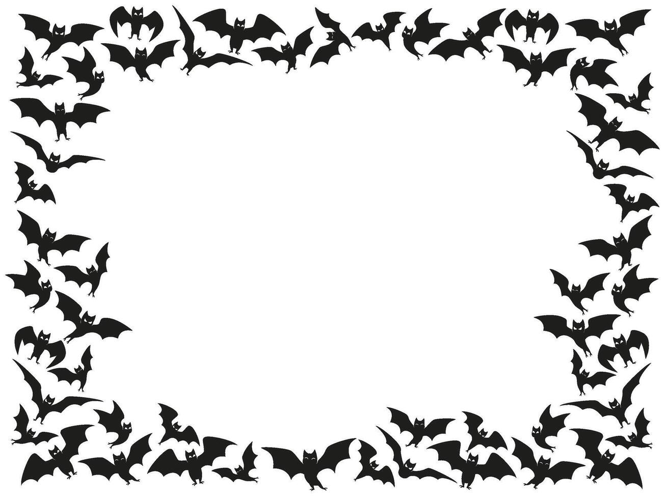 Halloween bats frame. Flock border, flying bat background and spooky night animals with wings template vector