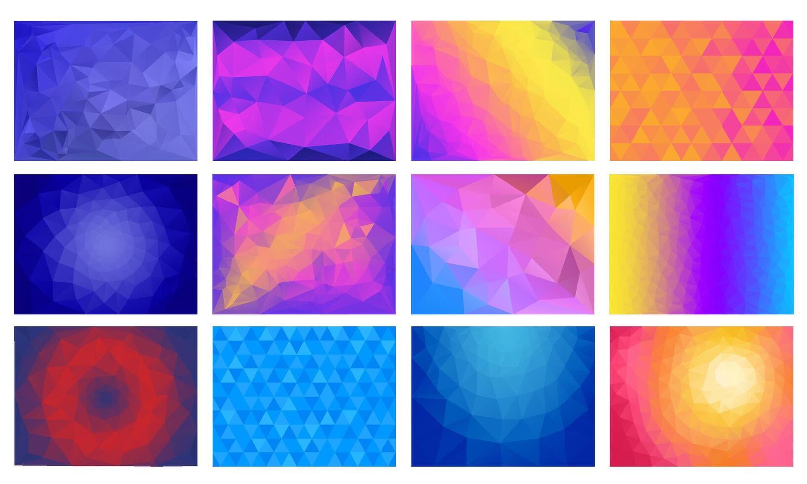 Triangle backgrounds. Geometric polygonal pattern, triangulation design and gradient triangles backdrop set vector
