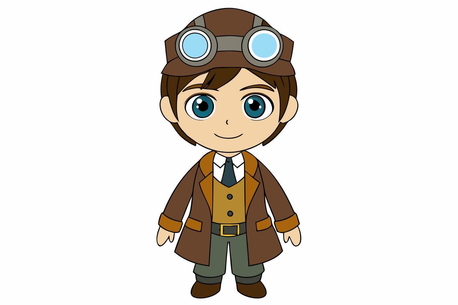 Adorable illustration of a cute boy in a steampunk adventurer costume. Perfect for creative projects, children's themes, and whimsical designs with vintage flair vector