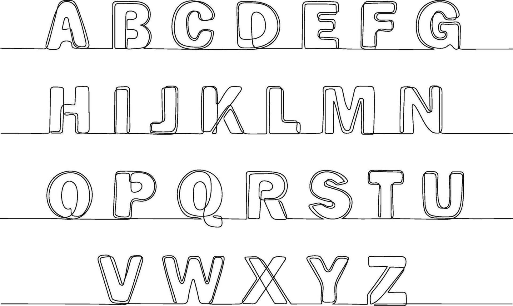 Continuous one line font. Hand drawn alphabet, line art letters for calligraphic typography. Decorative linear lettering set vector