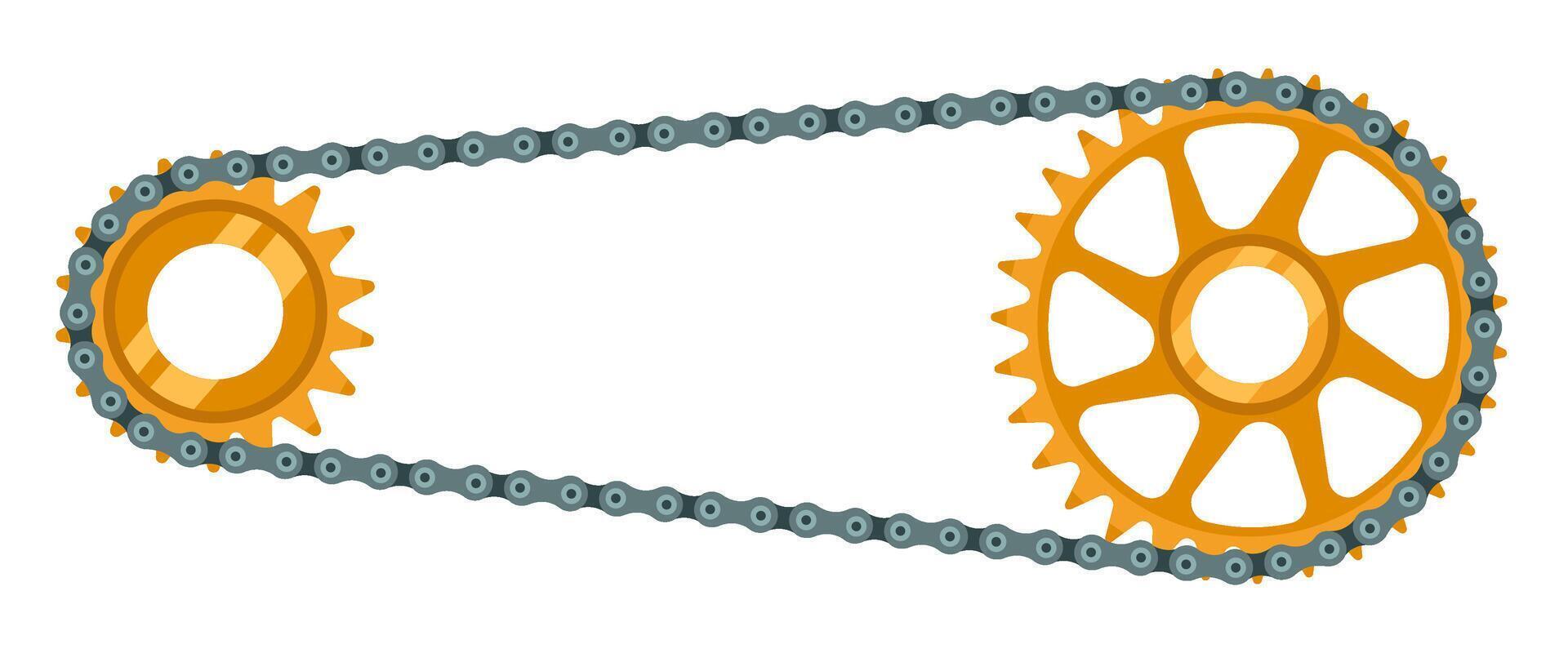 Bicycle drivetrain. Chain with cogwheels, bike transmission and bicycles gear wheels illustration vector
