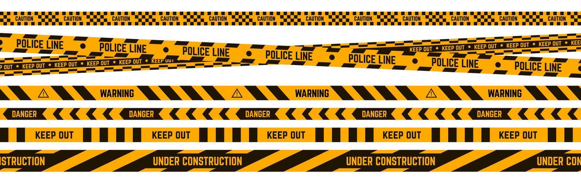 Caution yellow and black tape. Industrial warning for place under construction. Danger alert, police line for crime scenes vector
