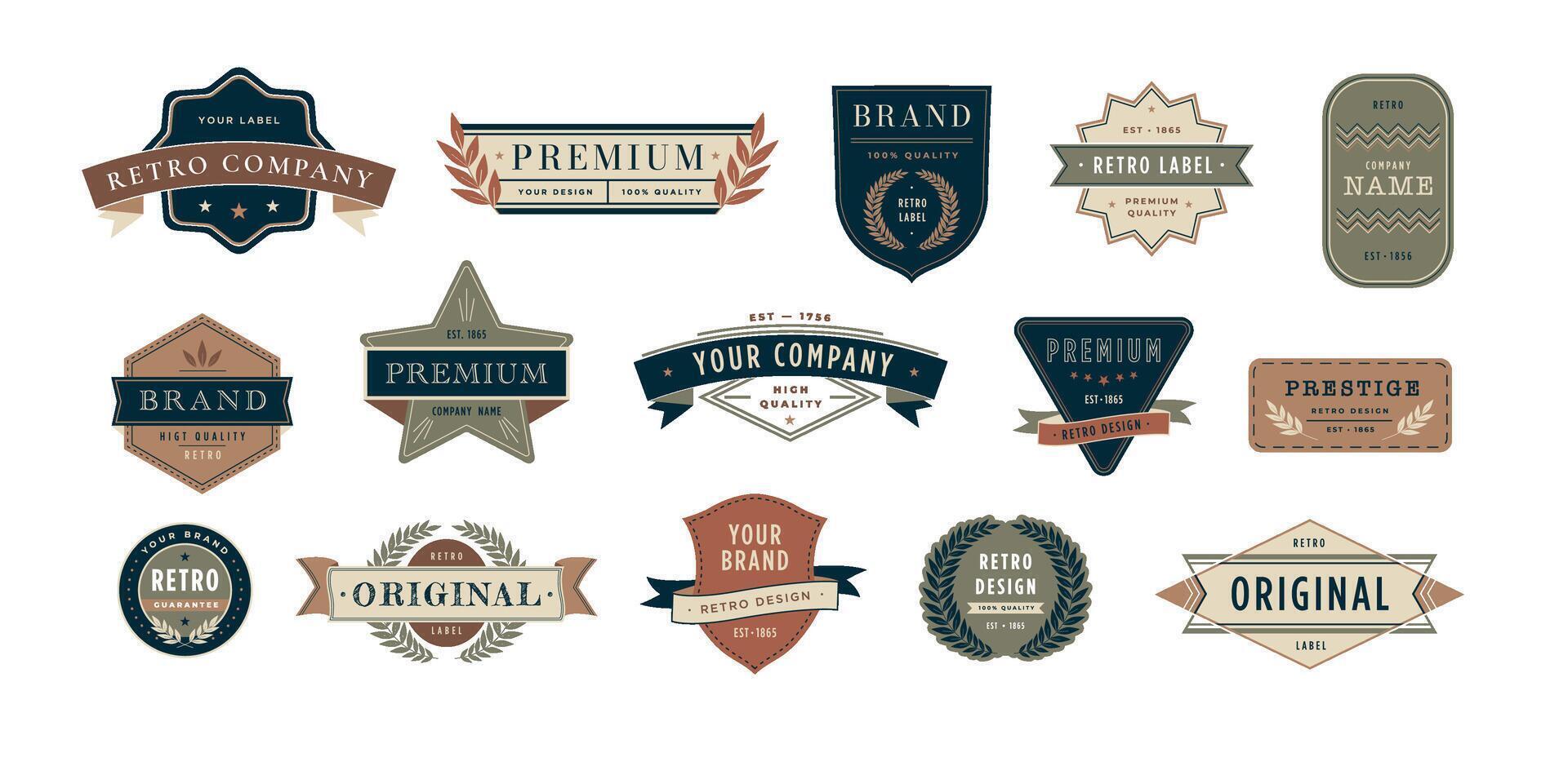 Retro badges. Old-fashioned label template for premium sticker or banner design. Emblem frame collection vector