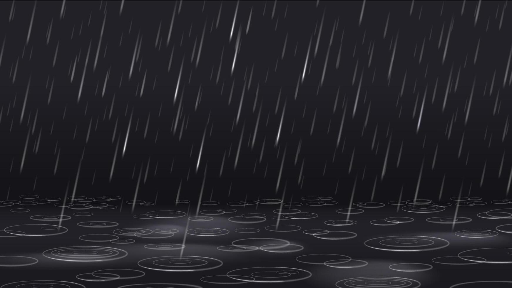 Heavy rain. Capillary surface waves circles on water surface from blurred falling raindrops, rippling rain puddle background illustration vector
