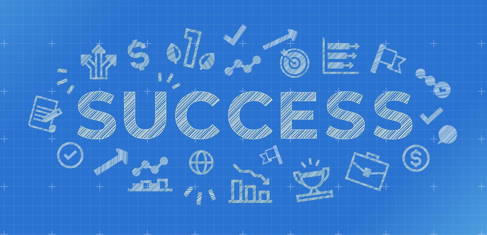 Success blueprint. Successful business plan components scheme, project strategy and planning illustration vector