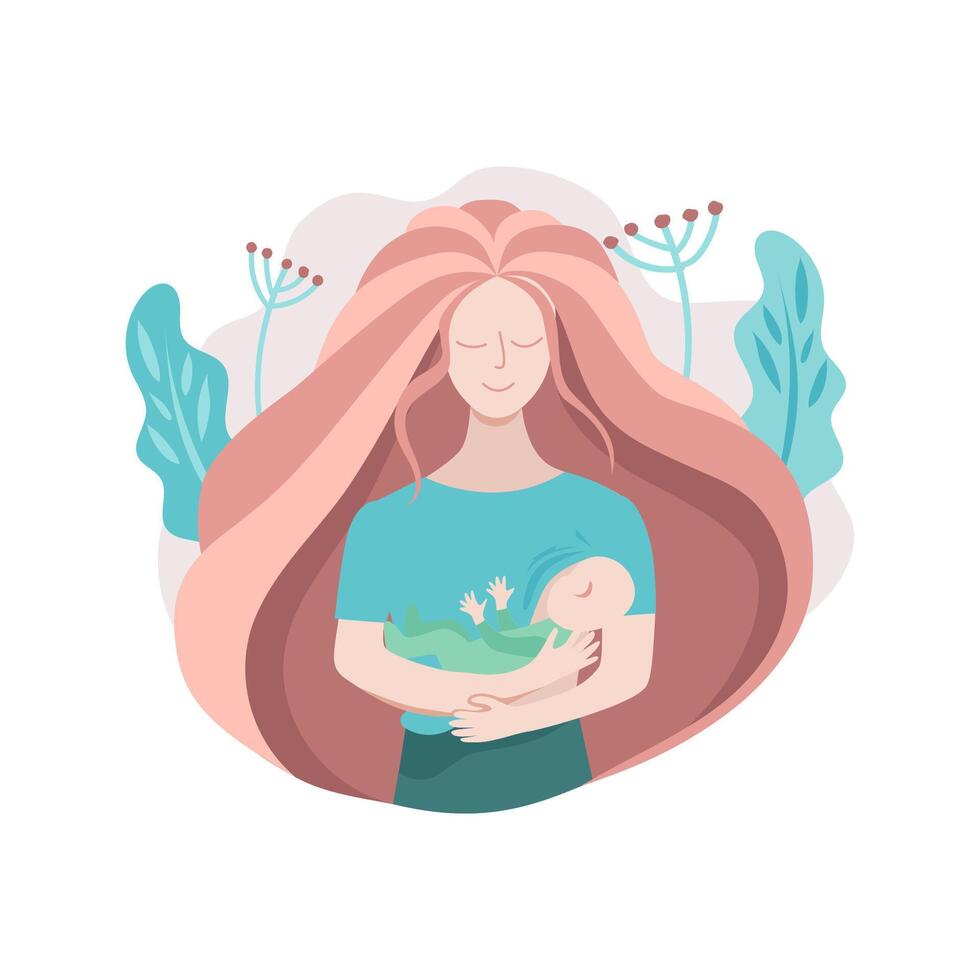Mother feeding a baby with breas. Illustration breast feeding. vector