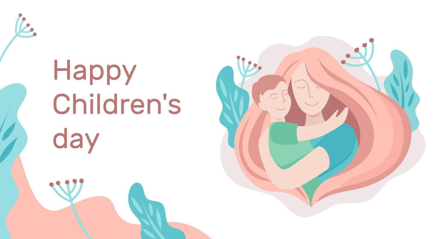 Mother hugs the child. Banner template on the theme of family values, children's day. vector