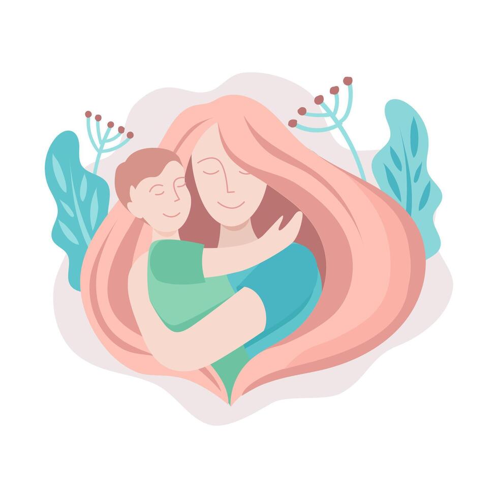 Mother hugs the child. Illustration family values, children's day. The concept of pastel colors..eps vector