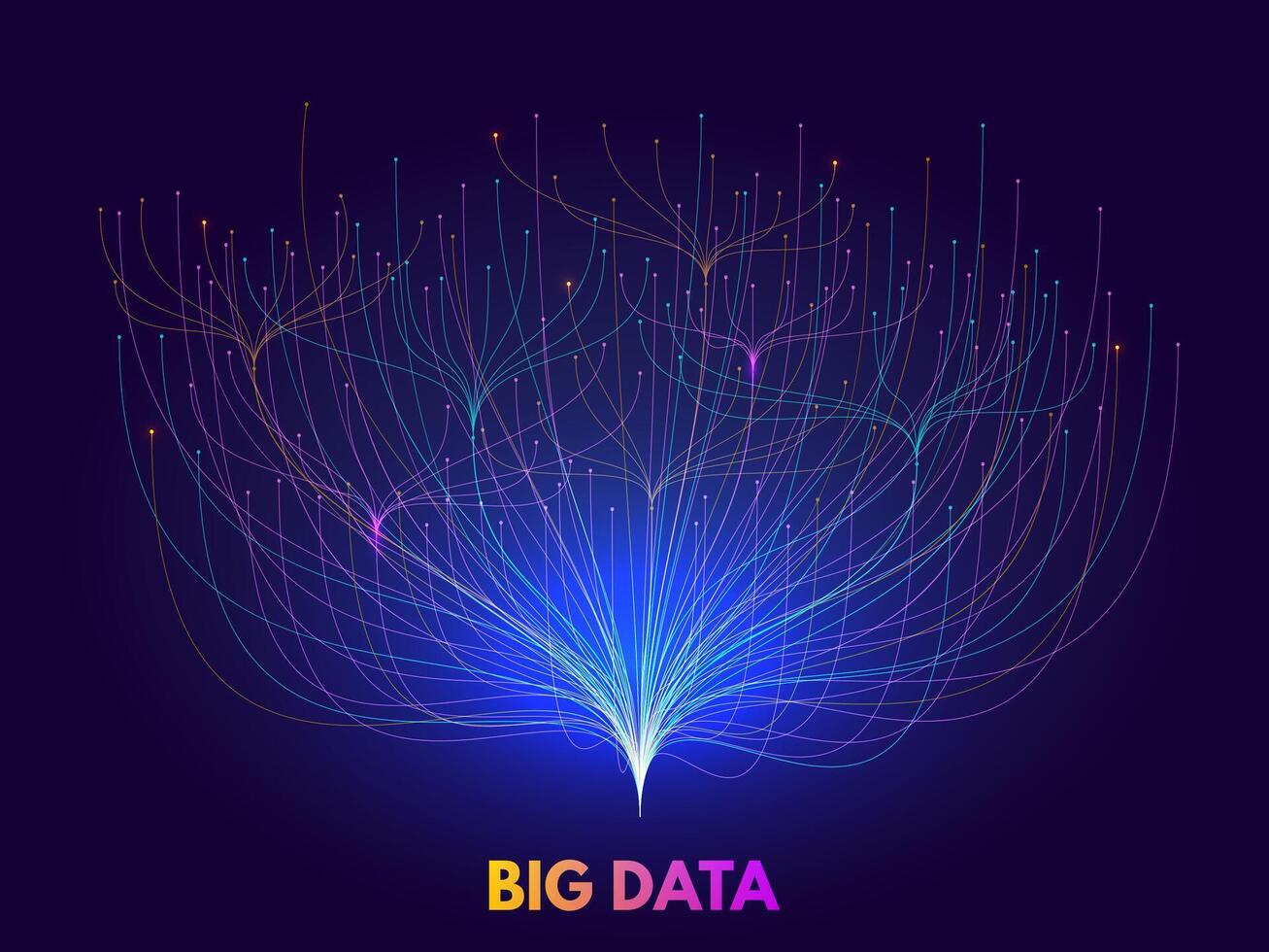 Big data collection. Virtual flow of database connections tree structure, digital network visualization and abstract science chart concept illustration vector
