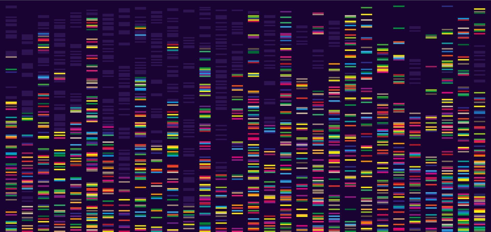 Genome map. DNA test and barcoding visualisation, abstract big genomic data sequence columns background illustration vector