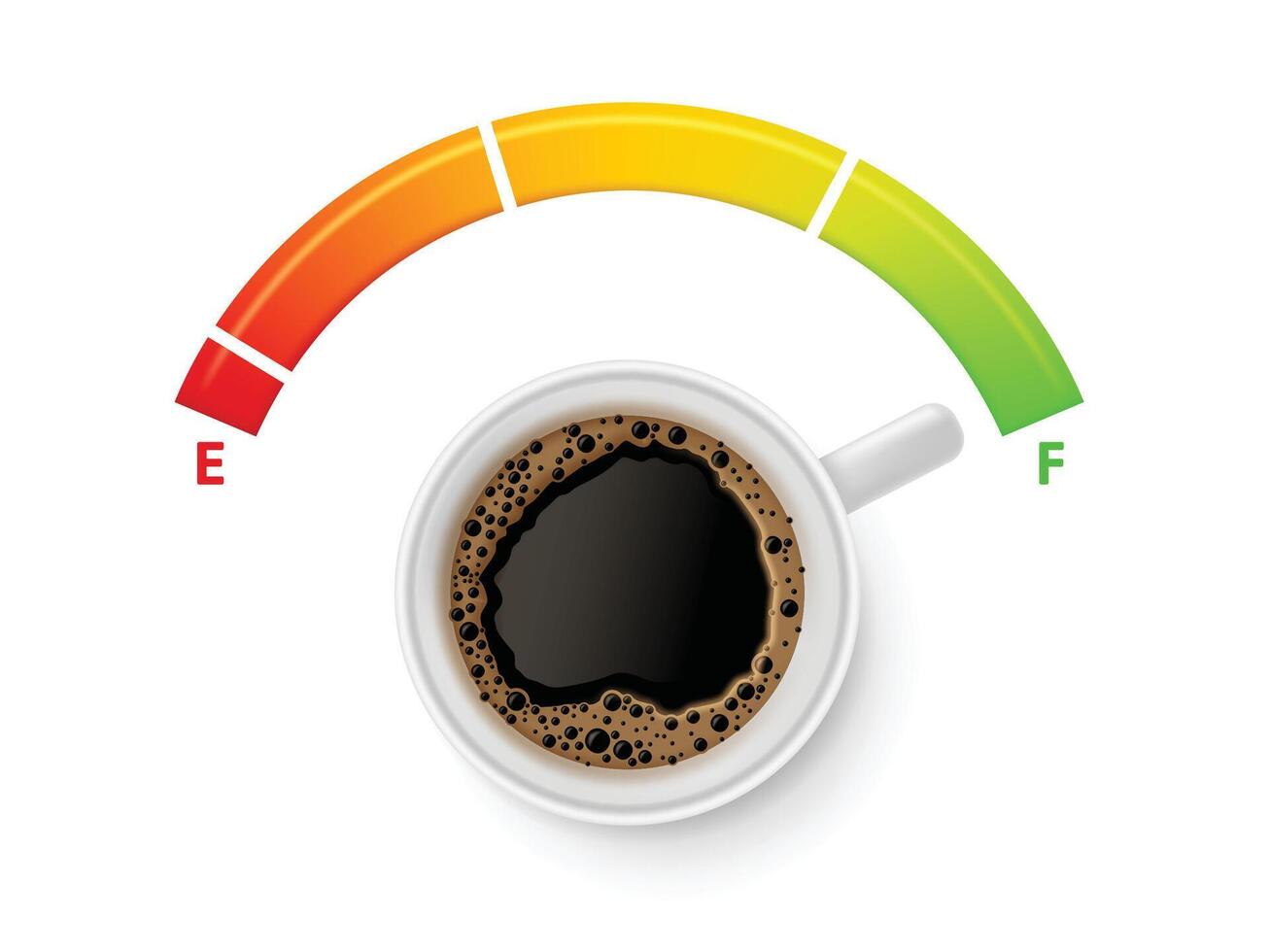 Coffee fuel. Espresso cup full of power, full energy level and gas gauge for caffeine lovers illustration vector