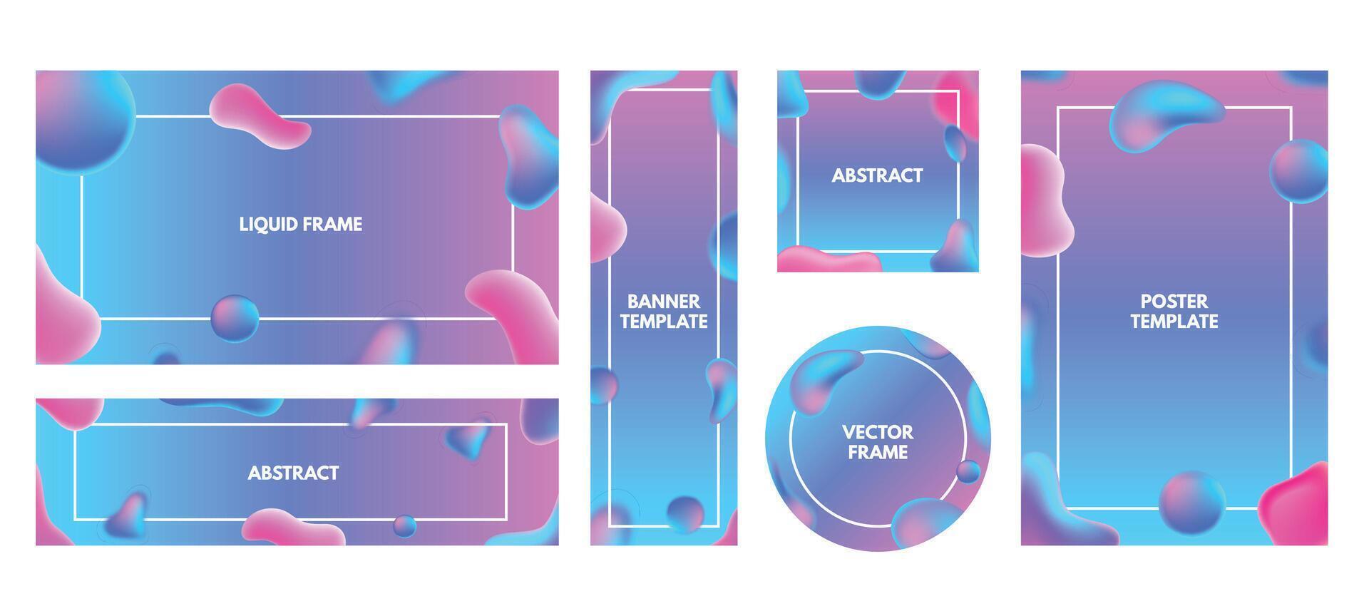 Abstract blob design template. Liquid gradient banner and poster backgrounds, round coaster print and modern frame set vector
