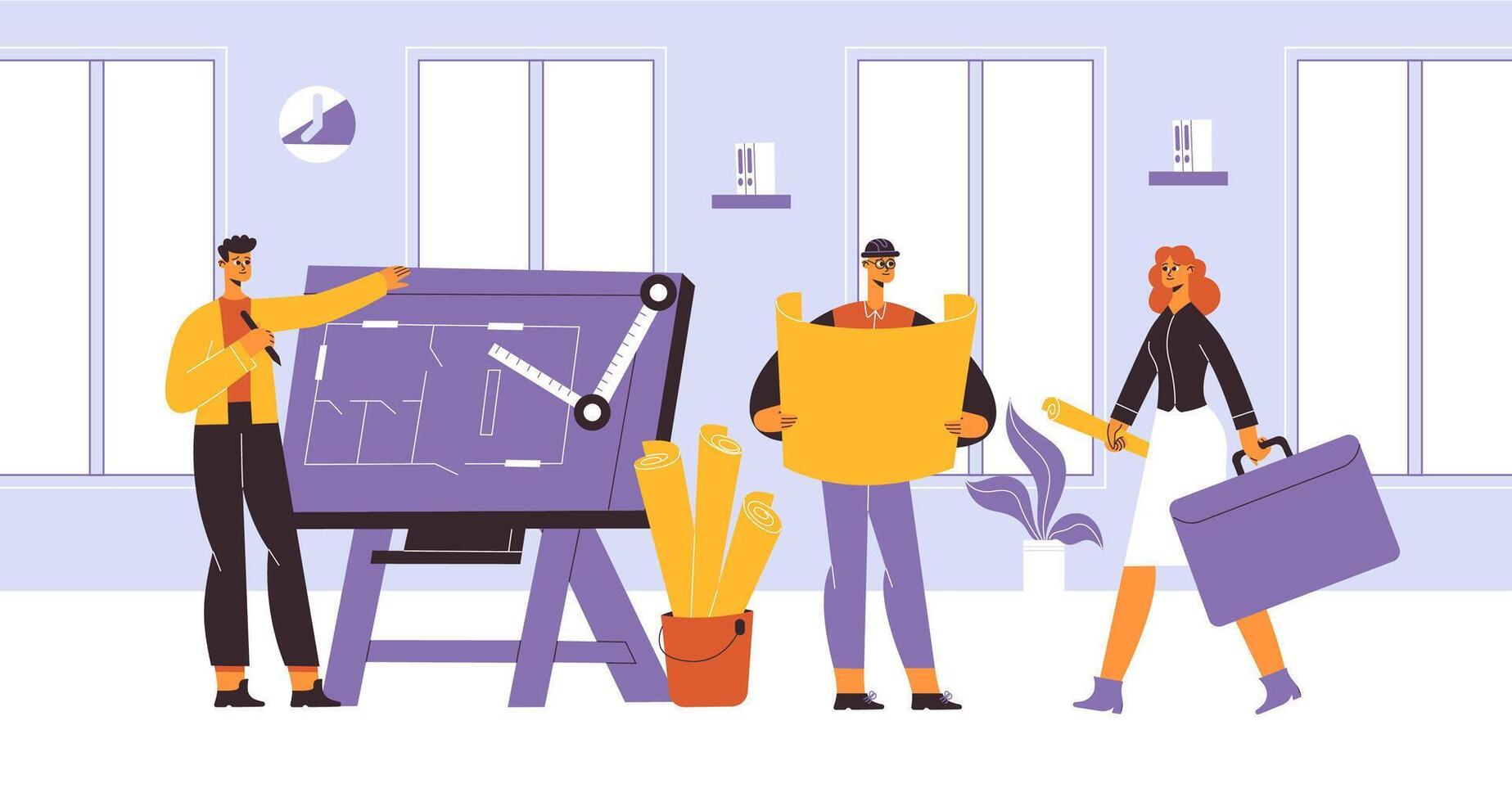 Builders, engineers, architects professional construction team workers vector