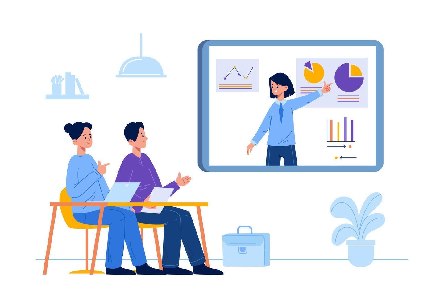 Business meeting presentation for investor with dashboard vector