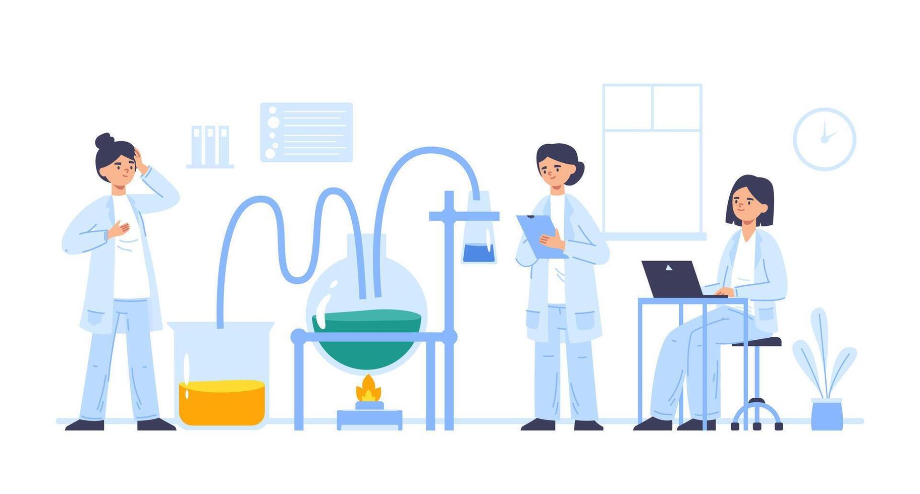 Laboratory research, medical innovation workers, biotech experiment concept vector