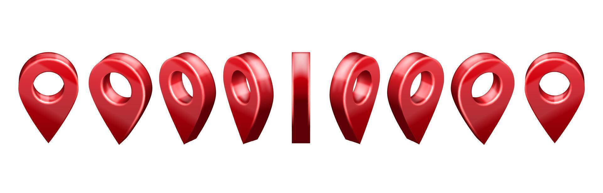 Animated location pin 3D icon. Rotating GPS locator symbol for maps navigation. Geolocation marker animation frames set vector
