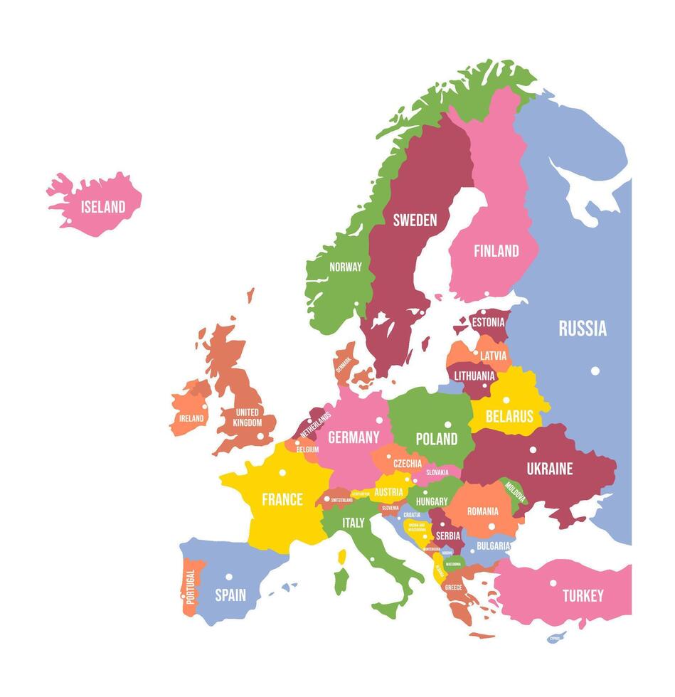 Colorful Europe map. Countries and borders, political map of Europe continent with capitals illustration vector