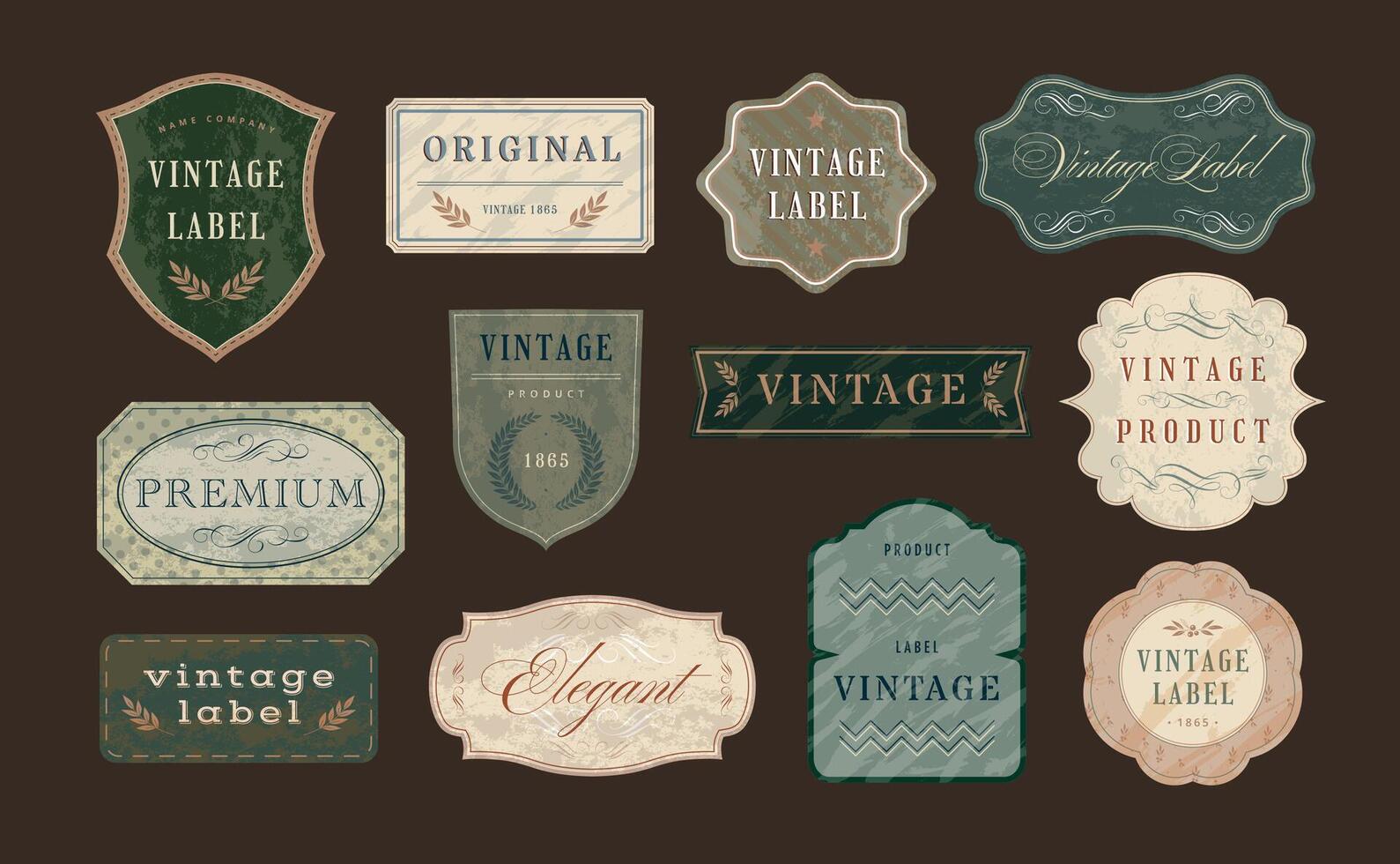 Vintage commerce labels. Old ribbons banner design template with aged paper texture and ornate emblem frame set vector