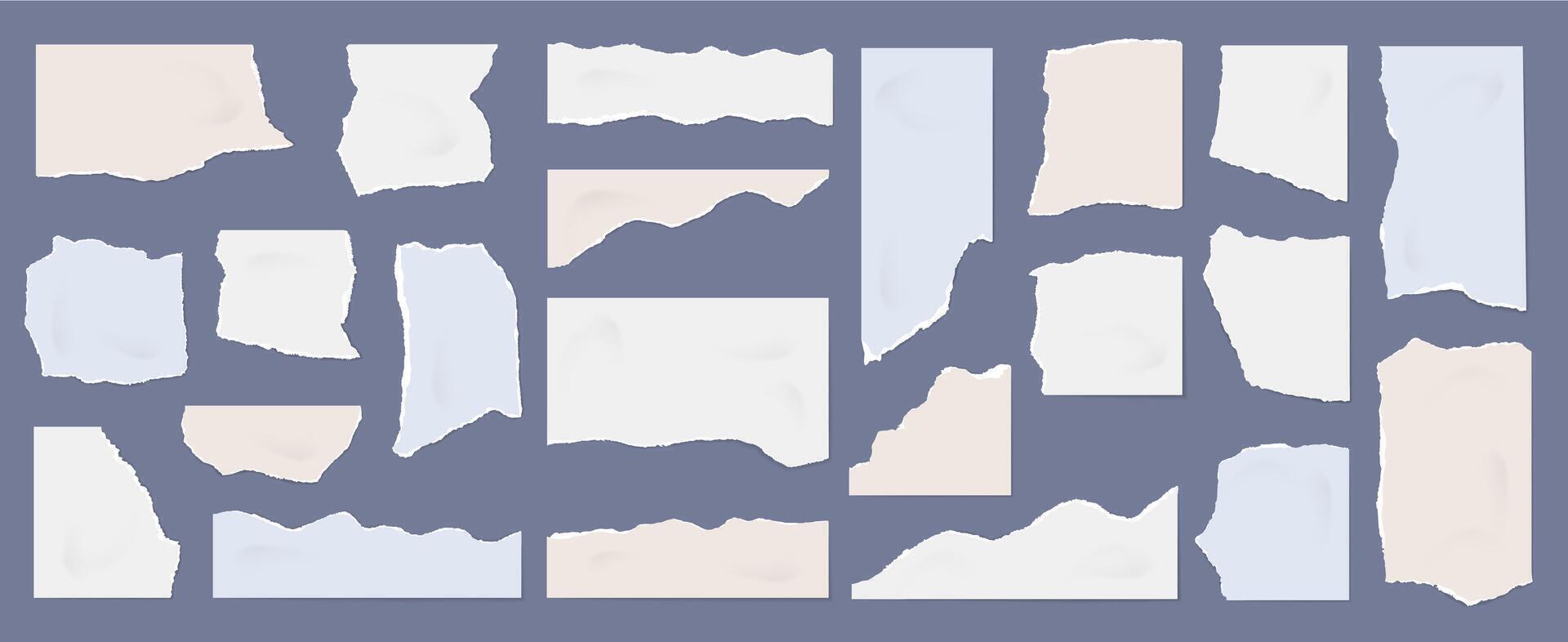 Torn paper sheets. Realistic ripped edge piece of paper, scrap notepaper and background frames for scrapbooking label isolated set vector