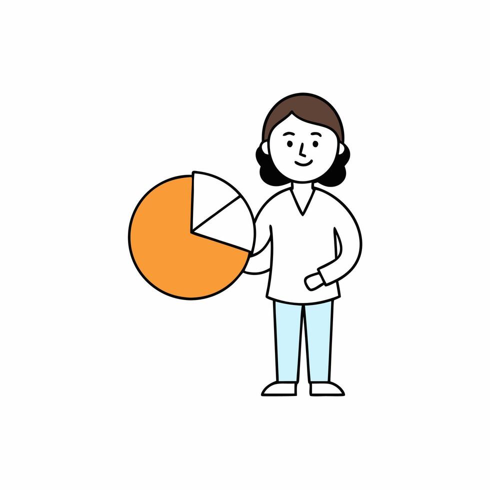 Index Investor Ingrid presenting a pie chart illustration, ideal for financial analysis, business reports, and investment presentations. Clean, professional, and detailed vector