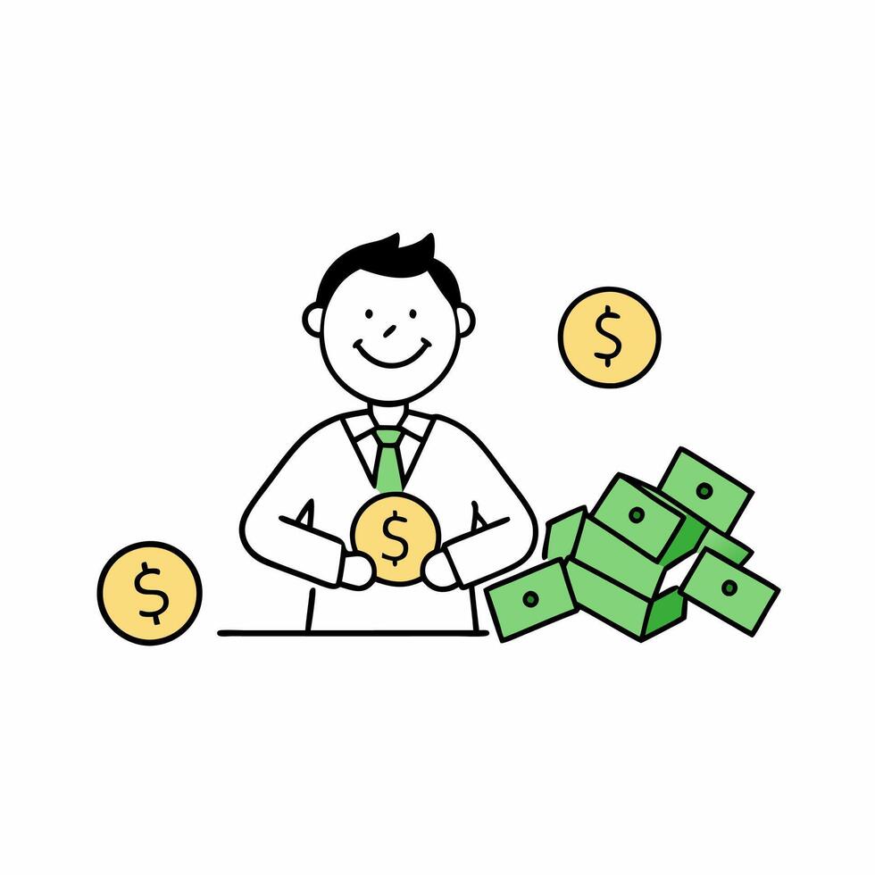 Vibrant illustration of a joyful person with money, perfect for stock market themes. Ideal for finance and investment projects vector