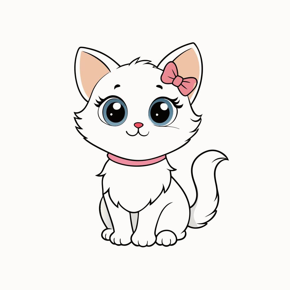 Adorable small fluffy kitten with big eyes illustration. Perfect for pet-themed designs, cute digital art, and charming cat graphics. Ideal for adding a sweet touch to your projects vector