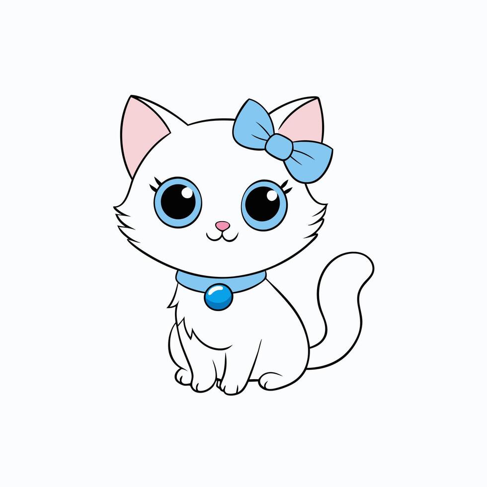 Adorable small fluffy kitten with big eyes illustration. Perfect for pet-themed designs, cute digital art, and charming cat graphics. Ideal for adding a sweet touch to your projects vector