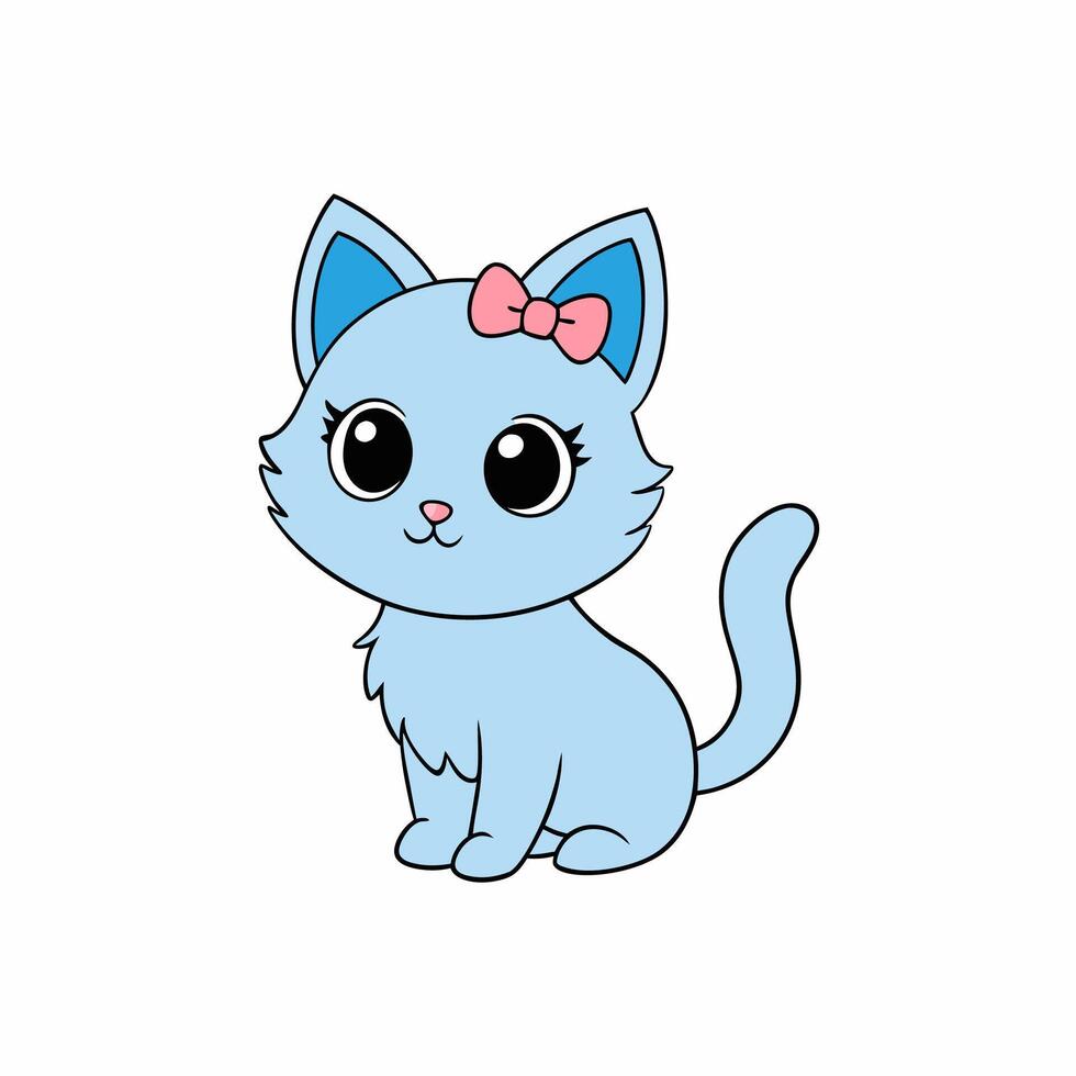 Adorable small fluffy kitten with big eyes illustration. Perfect for pet-themed designs, cute digital art, and charming cat graphics. Ideal for adding a sweet touch to your projects vector