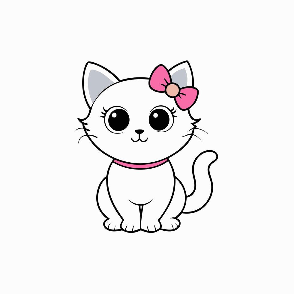 Adorable small fluffy kitten with big eyes illustration. Perfect for pet-themed designs, cute digital art, and charming cat graphics. Ideal for adding a sweet touch to your projects vector