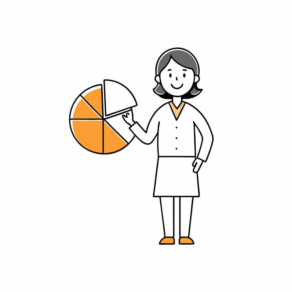 Index Investor Ingrid presenting a pie chart illustration, ideal for financial analysis, business reports, and investment presentations. Clean, professional, and detailed vector