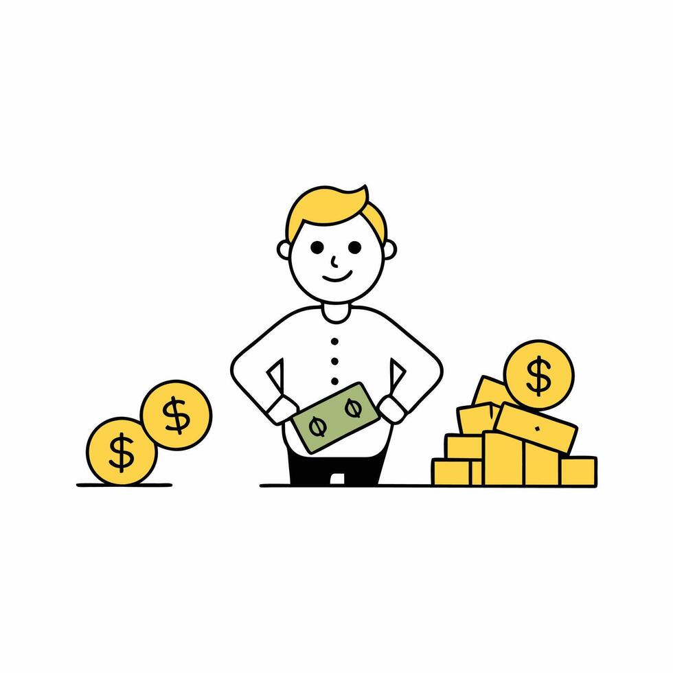 Vibrant illustration of a joyful person with money, perfect for stock market themes. Ideal for finance and investment projects vector
