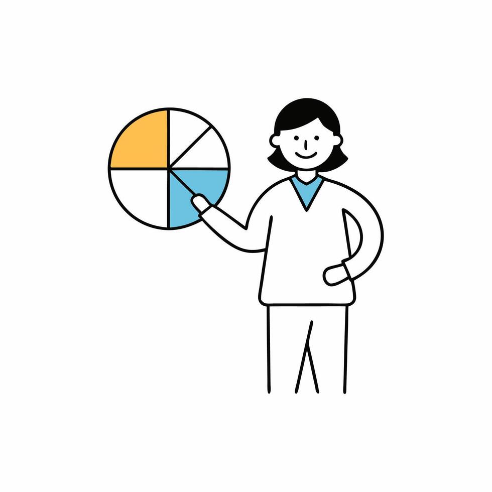 Index Investor Ingrid presenting a pie chart illustration, ideal for financial analysis, business reports, and investment presentations. Clean, professional, and detailed vector